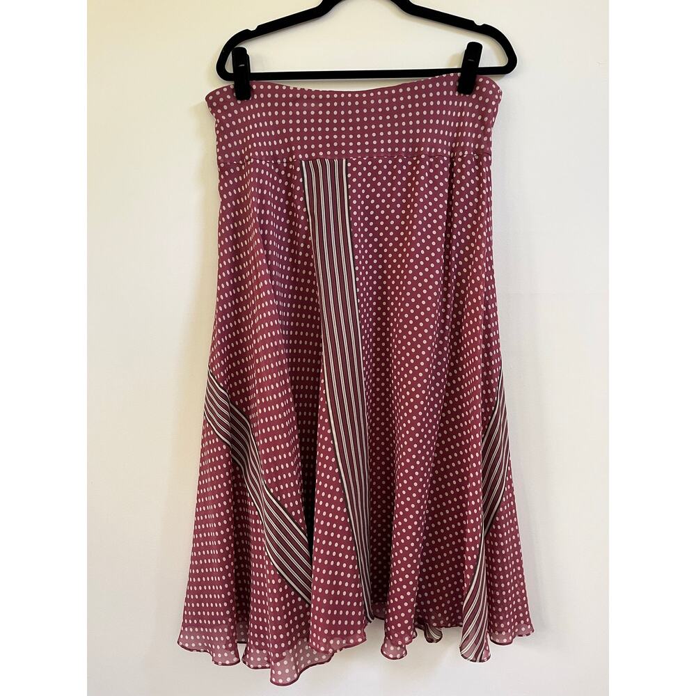 VTG 90s DKNY Silk Maxi Skirt Pink Polka Dot Striped Panel Sz L - Picture 7 of 7